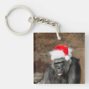 Gorilla Biddy in a Festive Christmas Hat Key Ring
