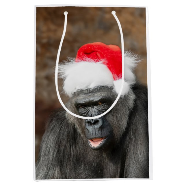 Gorilla Biddy in a Festive Christmas Hat Medium Gift Bag (Front)