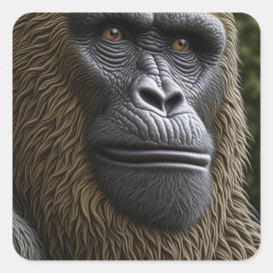 Gorilla, Bigfoot or Sasquatch Close up of Face Square Sticker