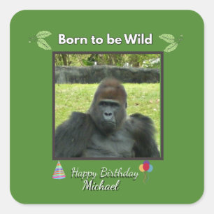 Gorilla Birthday Bash in Green Square Sticker
