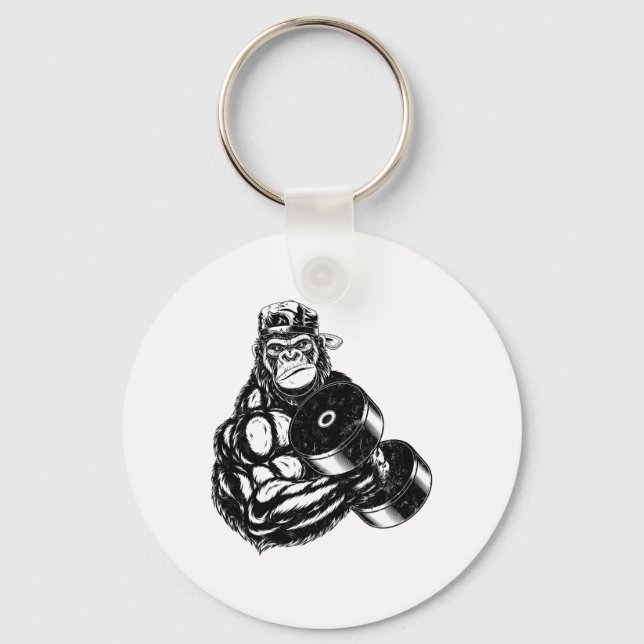 Gorilla Bodybuilder Gym Weightlifting Tee Workout  Key Ring (Front)