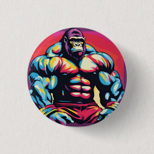 Gorilla Bodybuilder Lifter Pop Art Cartoon 3 Cm Round Badge