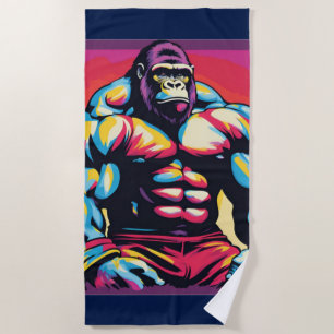 Gorilla Bodybuilder Lifter Pop Art Cartoon Beach Towel