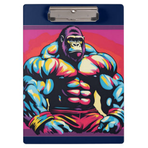 Gorilla Bodybuilder Lifter Pop Art Cartoon Clipboard
