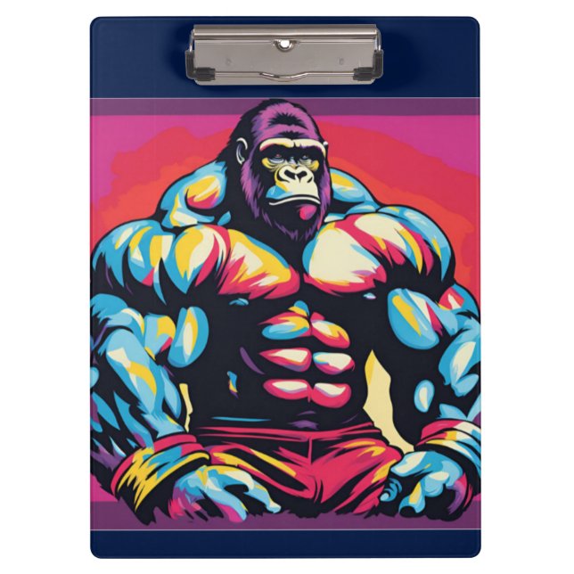 Gorilla Bodybuilder Lifter Pop Art Cartoon Clipboard (Front)