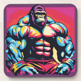 Gorilla Bodybuilder Lifter Pop Art Cartoon Coaster