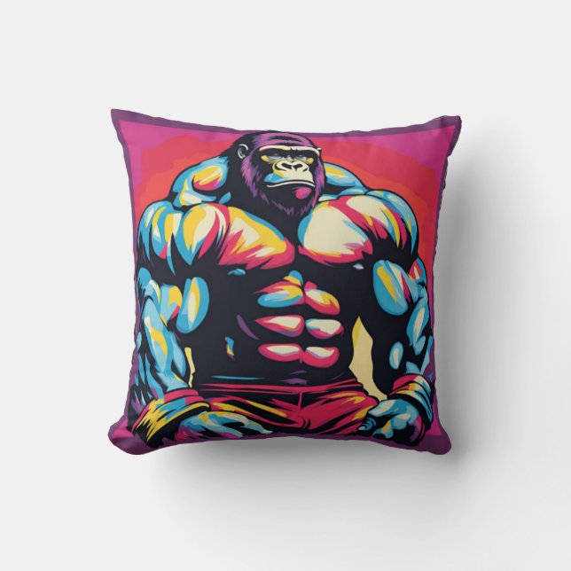 Gorilla Bodybuilder Lifter Pop Art Cartoon Cushion (Front)