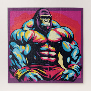 Gorilla Bodybuilder Lifter Pop Art Cartoon Jigsaw Puzzle