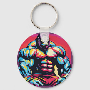 Gorilla Bodybuilder Lifter Pop Art Cartoon Key Ring