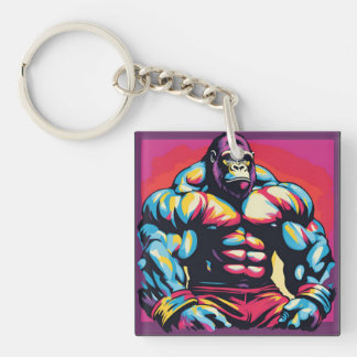 Gorilla Bodybuilder Lifter Pop Art Cartoon Key Ring