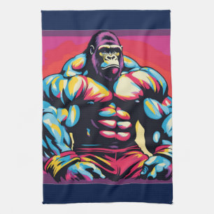 Gorilla Bodybuilder Lifter Pop Art Cartoon Tea Towel