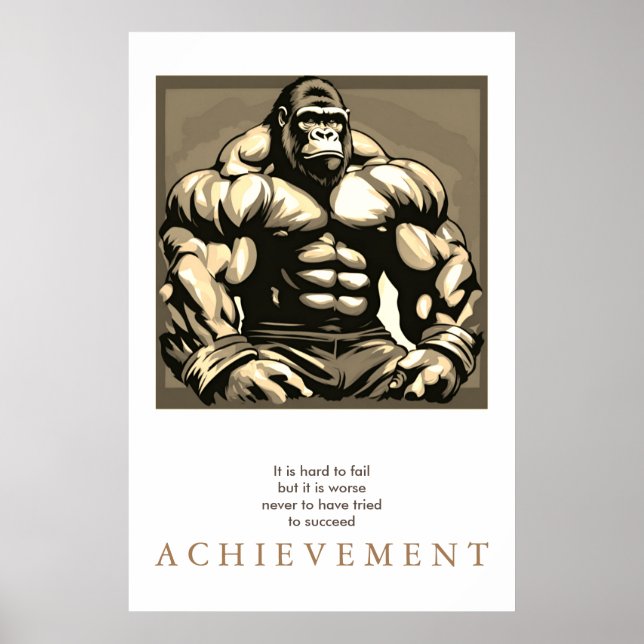 Gorilla Bodybuilder Motivational Sepia Poster (Front)