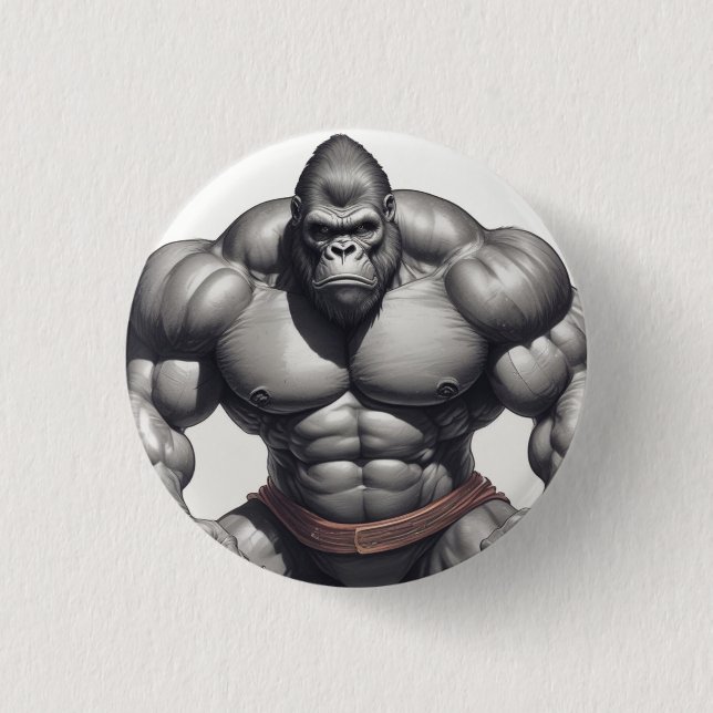 Gorilla Bodybuilder Pop Art Cartoon Drawing 3 Cm Round Badge (Front)
