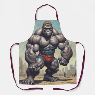 Gorilla Bodybuilder Pop Art Cartoon Drawing Apron