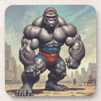 Gorilla Bodybuilder Pop Art Cartoon Drawing Coaster
