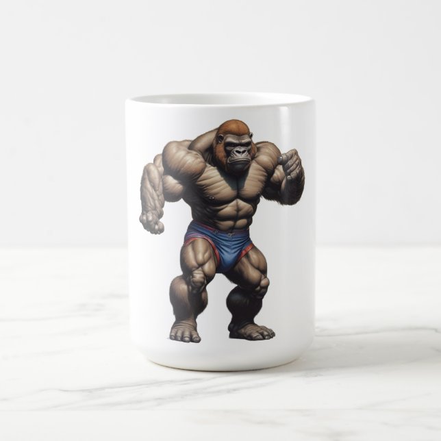 Gorilla Bodybuilder Pop Art Cartoon Drawing Coffee Mug (Center)