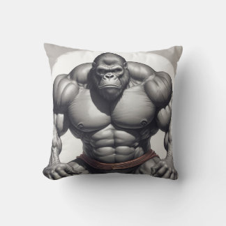Gorilla Bodybuilder Pop Art Cartoon Drawing Cushion