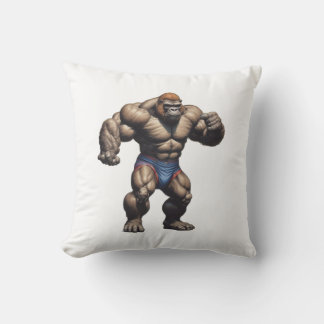 Gorilla Bodybuilder Pop Art Cartoon Drawing Cushion
