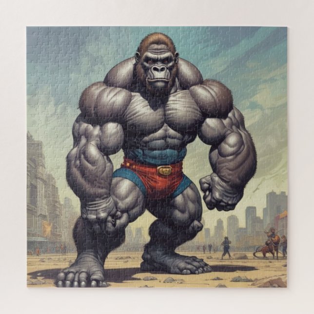 Gorilla Bodybuilder Pop Art Cartoon Drawing Jigsaw Puzzle (Vertical)