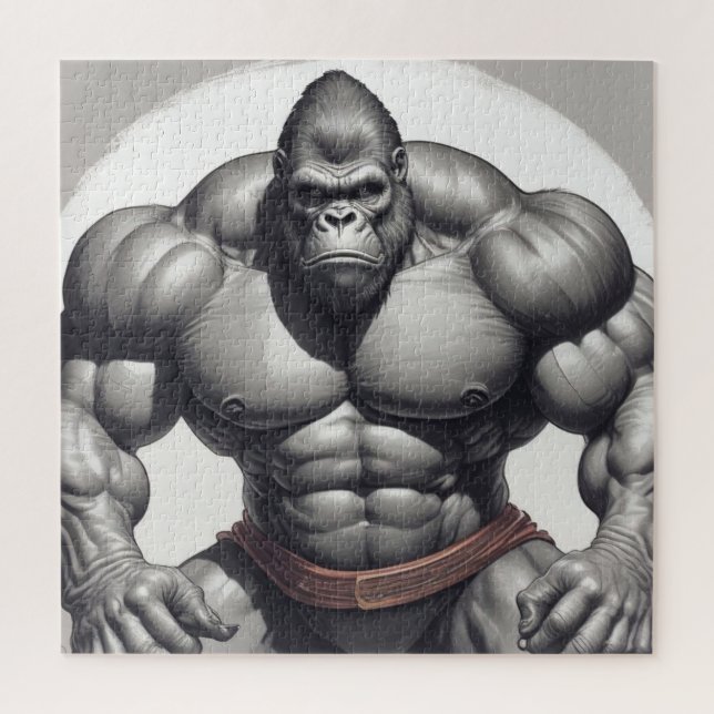 Gorilla Bodybuilder Pop Art Cartoon Drawing Jigsaw Puzzle (Vertical)