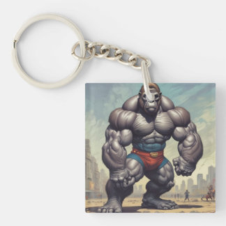 Gorilla Bodybuilder Pop Art Cartoon Drawing Key Ring