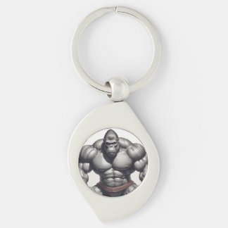 Gorilla Bodybuilder Pop Art Cartoon Drawing Key Ring