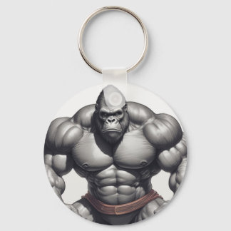 Gorilla Bodybuilder Pop Art Cartoon Drawing Key Ring