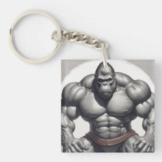 Gorilla Bodybuilder Pop Art Cartoon Drawing Key Ring