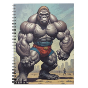 Gorilla Bodybuilder Pop Art Cartoon Drawing Notebook