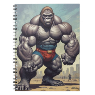 Gorilla Bodybuilder Pop Art Cartoon Drawing Notebook