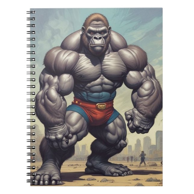 Gorilla Bodybuilder Pop Art Cartoon Drawing Notebook (Front)