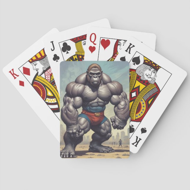 Gorilla Bodybuilder Pop Art Cartoon Drawing Playing Cards (Back)