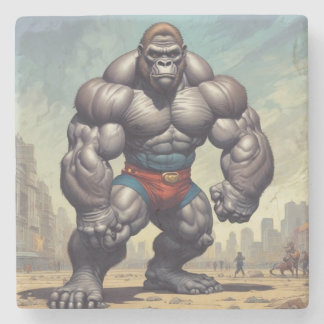Gorilla Bodybuilder Pop Art Cartoon Drawing Stone Coaster