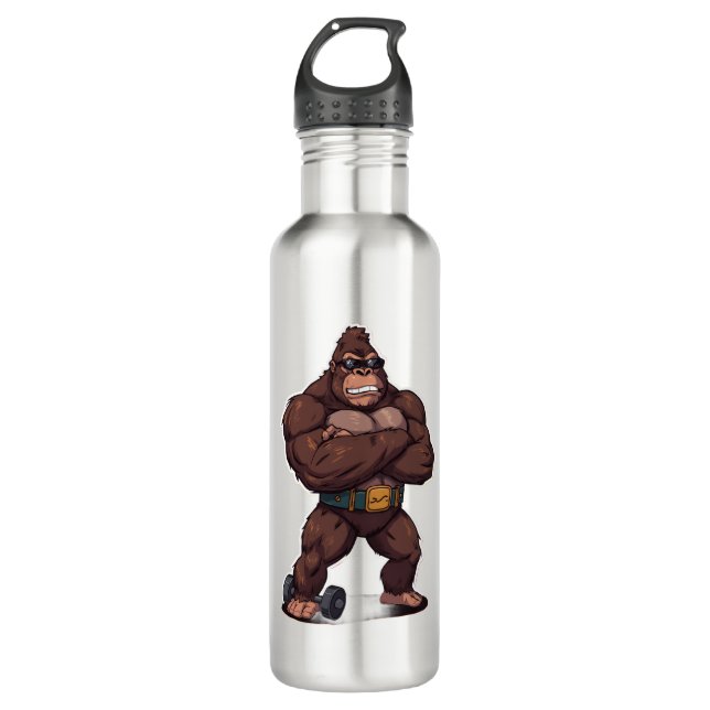 Gorilla Bodybuilder Weight Lifter Pop Art Cartoon 710 Ml Water Bottle (Front)