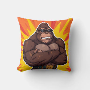 Gorilla Bodybuilder Weight Lifter Pop Art Cartoon Cushion