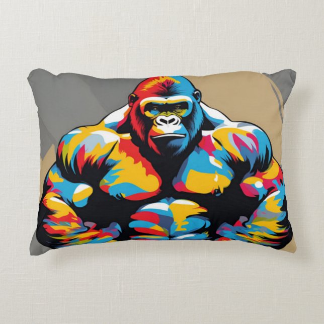 Gorilla Bodybuilder Weight Lifter Pop Art Cartoon Decorative Cushion (Front)