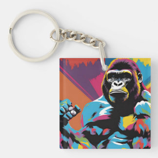 Gorilla Bodybuilder Weight Lifter Pop Art Cartoon Key Ring