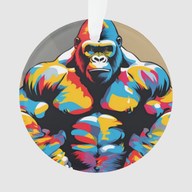 Gorilla Bodybuilder Weight Lifter Pop Art Cartoon Ornament (Front)