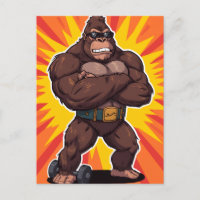 Gorilla Bodybuilder Weight Lifter Pop Art Cartoon