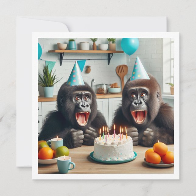 Gorilla celebrating birthday, party apes invitation (Front)