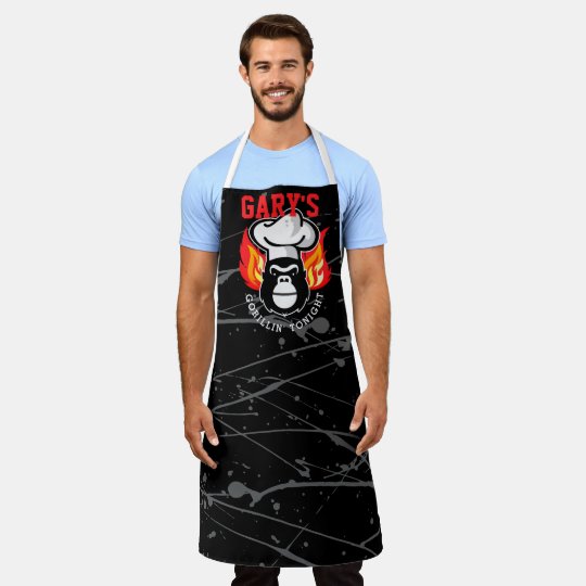Gorilla chef hat flames personalized grilling apron Zazzle.co.uk