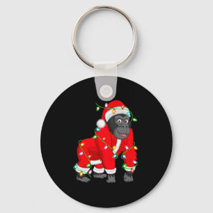 Gorilla Christmas Lights Santa Costume Cute Animal Key Ring