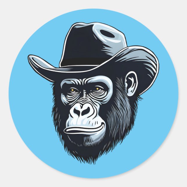 Gorilla Cowboy Classic Round Sticker (Front)
