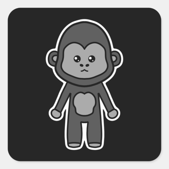Gorilla cute and kawaii square sticker (Front)