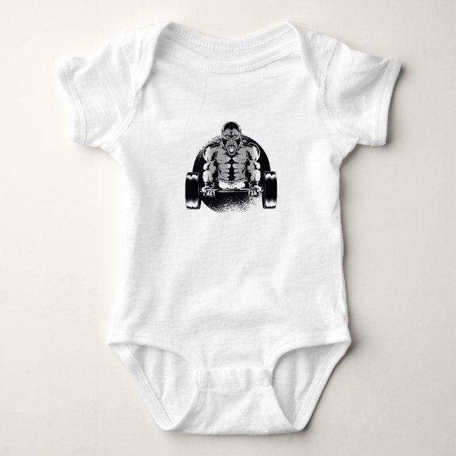 Gorilla Dumbbell Baby Bodysuit (Front)