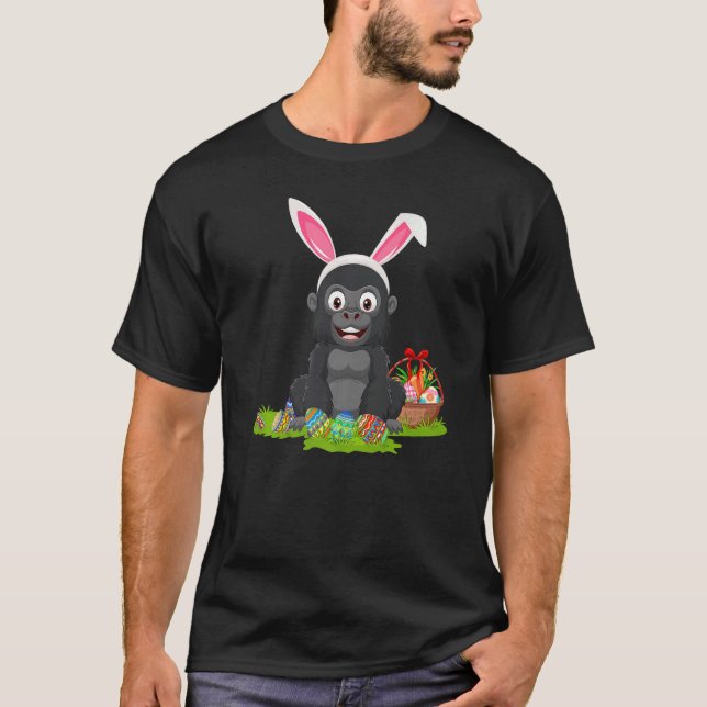 Gorilla Easter Egg Hunting Bunny Gorilla Easter Su T-Shirt (Front)