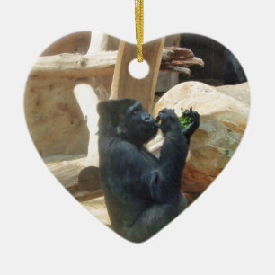 Gorilla eating his lunch, Animal, Wildlife, Ape Ceramic Tree Decoration