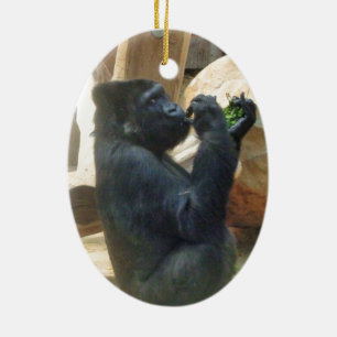 Gorilla eating his lunch, Animal, Wildlife, Ape Ceramic Tree Decoration