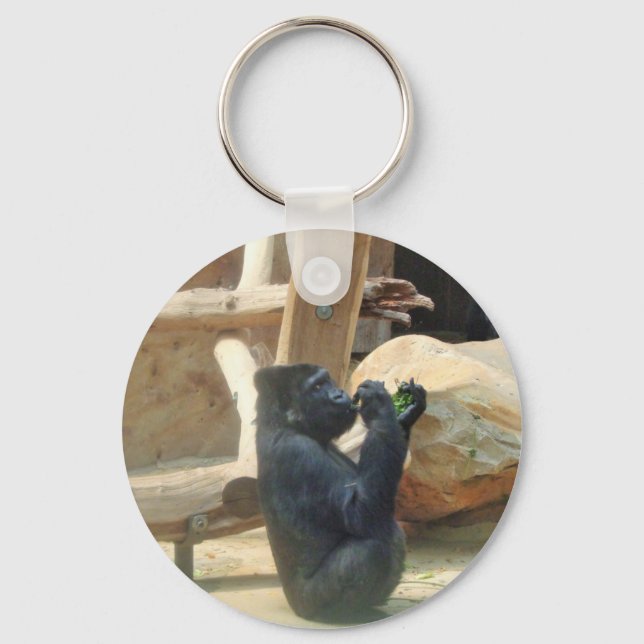 Gorilla eating his lunch, Animal, Wildlife, Ape Key Ring (Front)