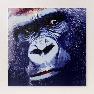 Gorilla Face Blue Pop Art Jigsaw Puzzle